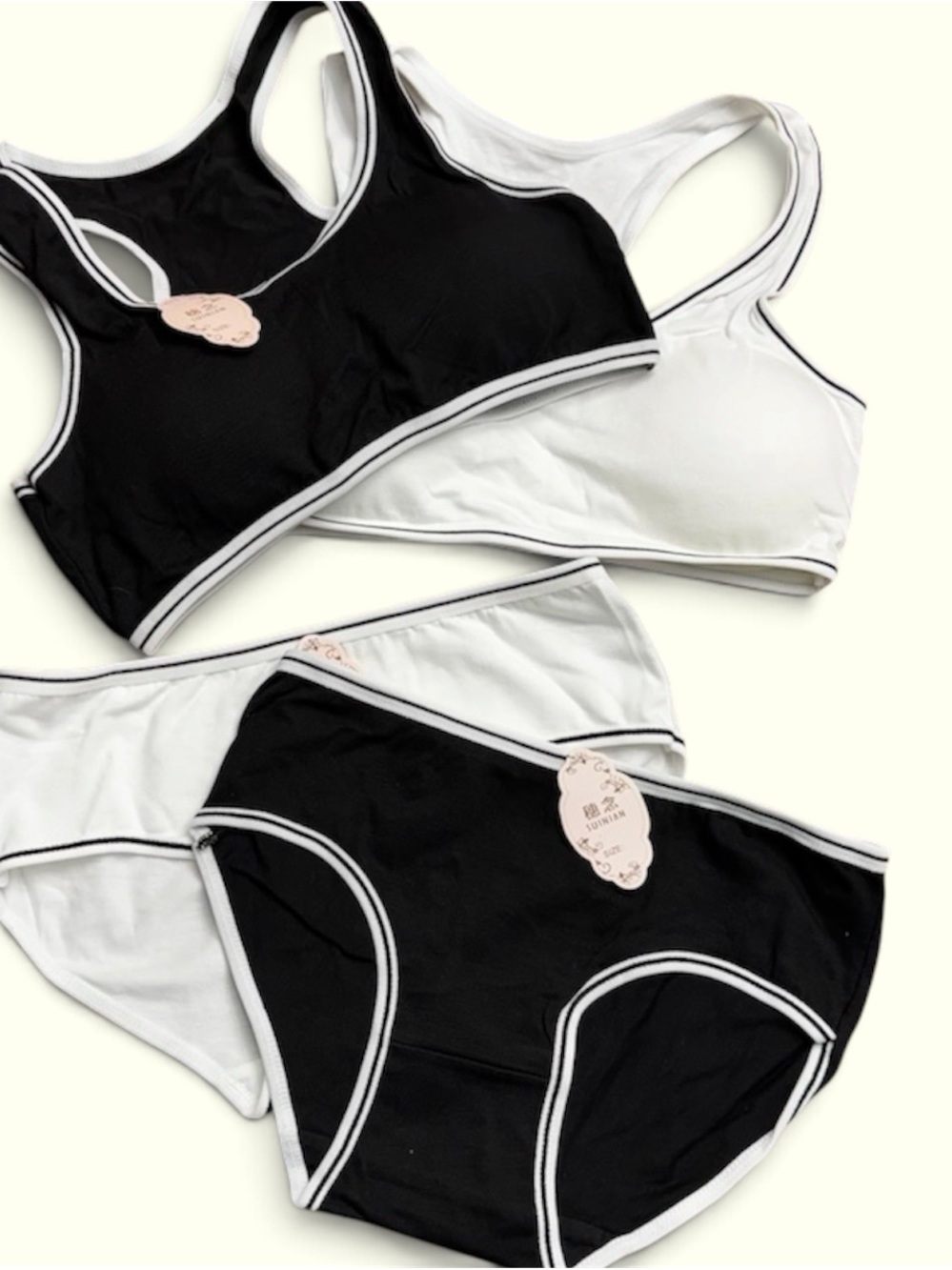 Unbranded Black & White Racerback Cotton Sports Bra Set Teens